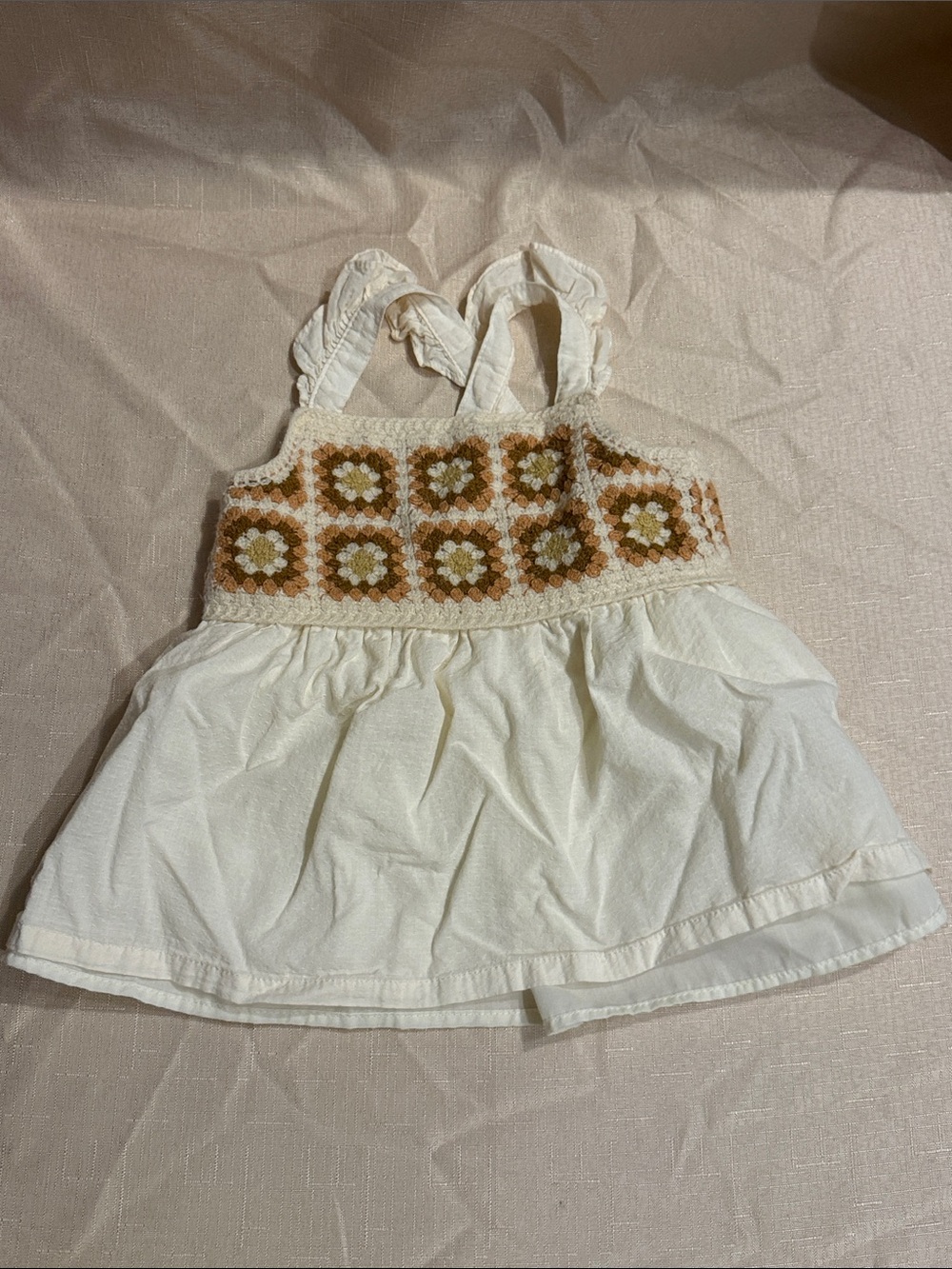 Haute Hippie Cream Crochet-Top Kids Sundress